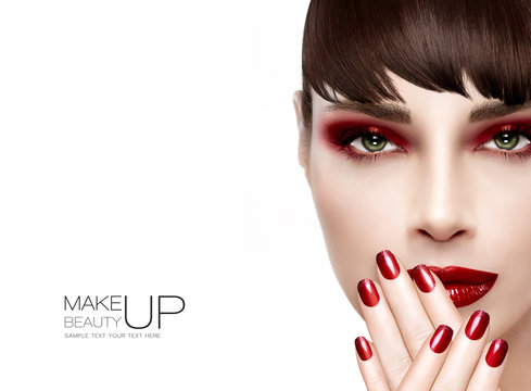 Beauty and Makeup concept. Fashion Make-up and Nails in Burgundy