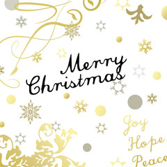 Merry Christmas card with gold glittering design effects.