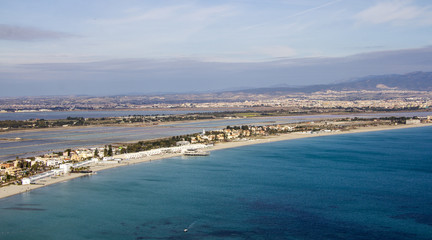 Cagliari; panoramica della spiaggia del Poetto e dello stagno di Molentargius vista dal colle della °Sella del Diavolo - Sardegna