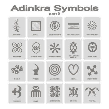 set of monochrome icons with adinkra symbols for your design