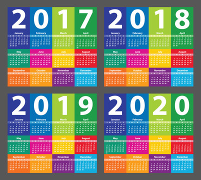 Color Calendar 2017 starting from Sunday. Vector illustration