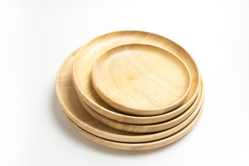 Wooden plates or trays isolated on white background