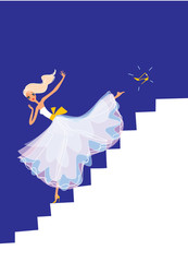 Cinderella running down the stairs. vector illustration
