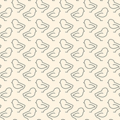 Linear small chicken seamless pattern on beige background