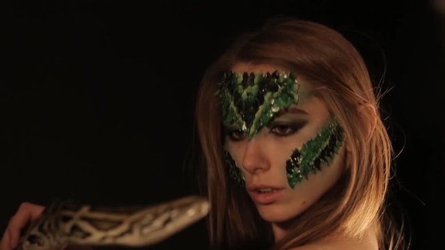 Girl staring at python