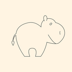 One line cute hippo vector illustration
