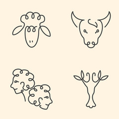 One line zodiac symbols set - Aries, Taurus, Gemini, Cancer