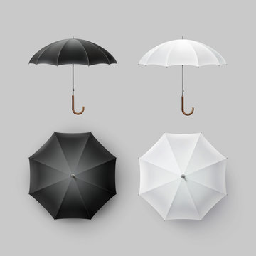 Set of White Black Opened Round Rain Umbrella Parasol Sunshade Top Front  Side View Mock up Close up Isolated Stock Vector | Adobe Stock