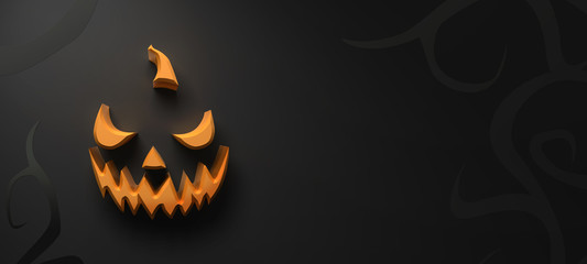 Halloween pumpkin pieces on a black background with curls