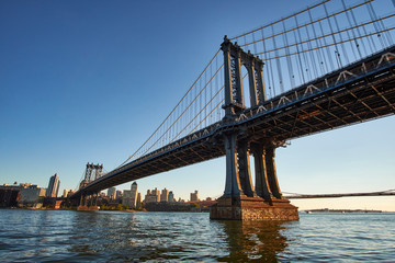 Manhattan Bridge crossing East River to Brooklyn in New York City
