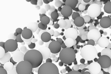 Group of small spheres black and white isolated on white background