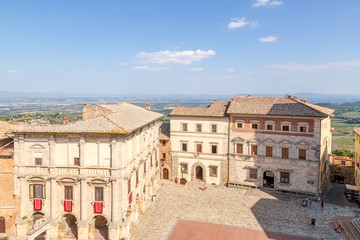 Fototapeta na wymiar Montepulciano, Italy. Left - Palace of the Counts Tarugi, right - Palace Contucci