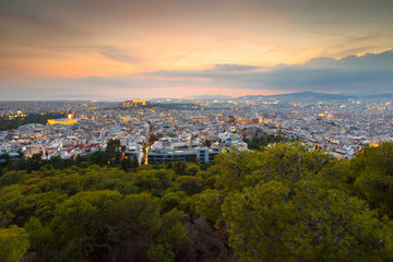 View of Athens from Lycabettus Hill, Greece.