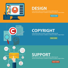 Support, design and copyright banners in flat style