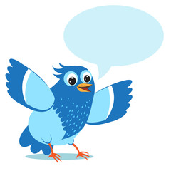 Fototapeta premium Talking Blue Bird. Vector Illustration on a White Background. Funny Talking Bird. Blue Bird Swearing.