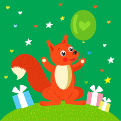 Squirrel. Vector Squirrel Cartoon. Happiness Squirrel Meme. Squirrel Birthday. Funny Squirrel.