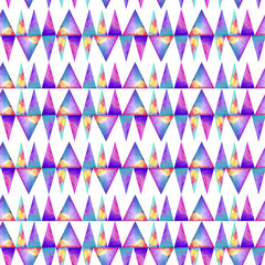 Watercolor seamless pattern. With colofrul triangles on white background. Raibow prink or wallpaper