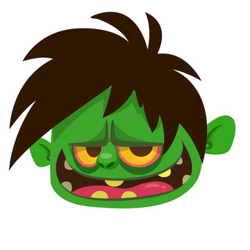 Cartoon zombie head icon. Halloween vector illustration 