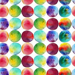 Seamless pattern. Watercolor  abstract background. round brushstrokes. On white . Colorful and endless rainbow