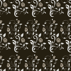 Retro seamless pattern branches roses. 