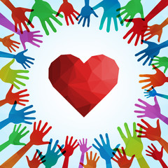 Helpful volunteer hands sharing love
