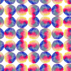 Seamless pattern. Watercolor abstract background. round brushstrokes. On white . Colorful and endless rainbow