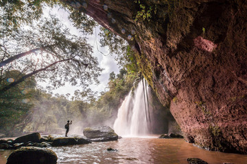 Waterfall cave, Haewsuwat waterfall at Khao Yai National Park, Thailand