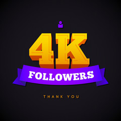 Thank you 4000 followers card. Vector thanks design template for network friends and . Image  Social Networks. Web user celebrates a large number of subscribers or 