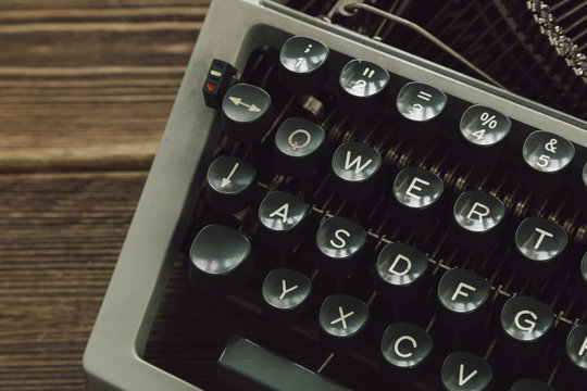 Vintage type writing machine. Close up view