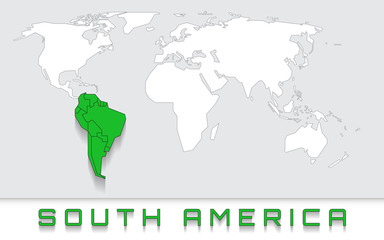 Fototapeta na wymiar South America on the map