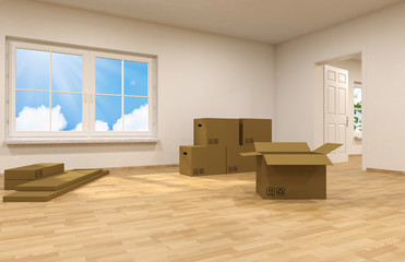 Fototapeta premium Raum mit Umzugskartons