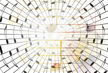 graphic design illustration of notes and note lines, music concept.