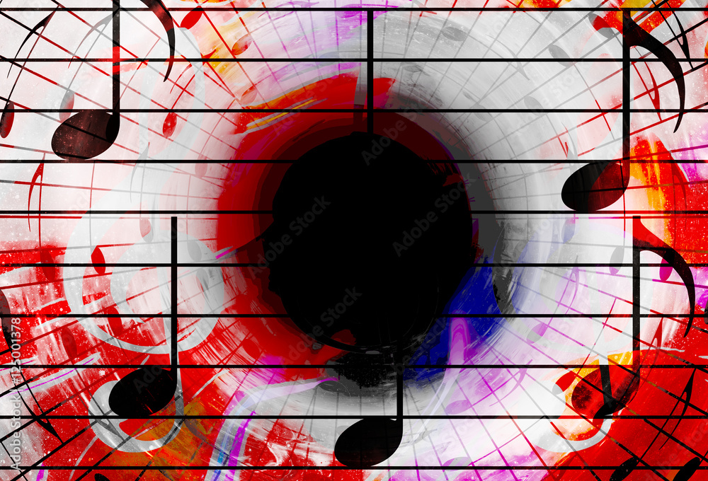 Poster music notes in space with stars. abstract color background. music concept. copy space.