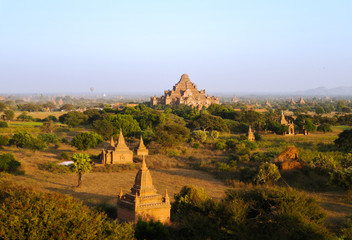 Aerial view to Bagan at sunset, Myanmar