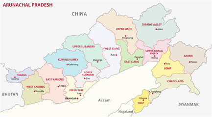 Fototapeta na wymiar Arunachal Pradesh administrative and political map