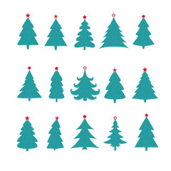 Set of different fir trees on white background