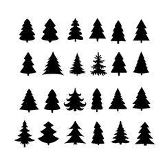 Christmas tree silhouette design vector set.