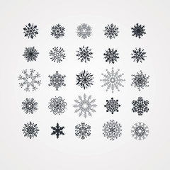 Collection of black snowflakes on a white background