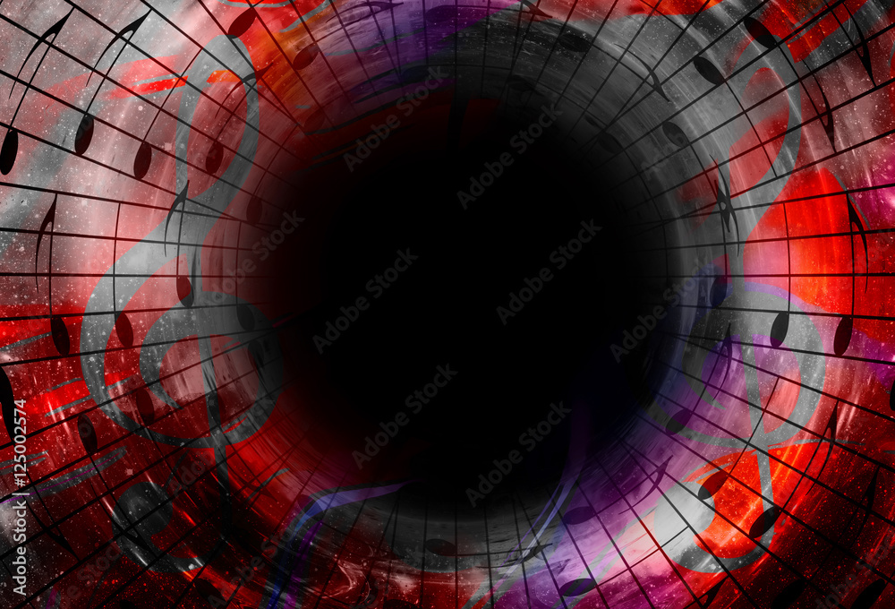 Poster music notes in space with stars. abstract color background. music concept. copy space.