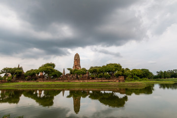 Fototapeta na wymiar Landscape Ayutthaya Historical Park in Ayutthaya. The famous temple of the equivalent human Thailand.