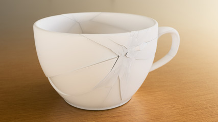 Fractured White Coffee Cup on Wood