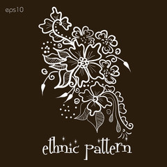 Floral ethnic pattern
Abstract bouquet author handmade folk art design curl petal flower wreath tattoo henna painting on the body of the point bar pattern white text eps10 vector illustration Stock
