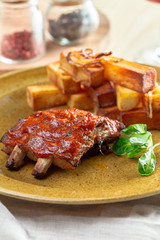 Close up view of barbecue ribs