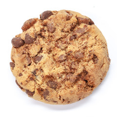Chocolate chip cookie on white