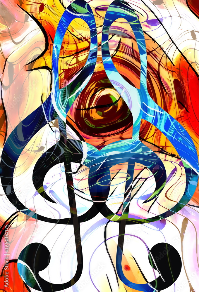 Poster abstract set of music clefs and lines with notes, music theme graphic collage.