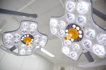 surgical lamps in operation room at hospital