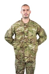 Soldier standing on white background