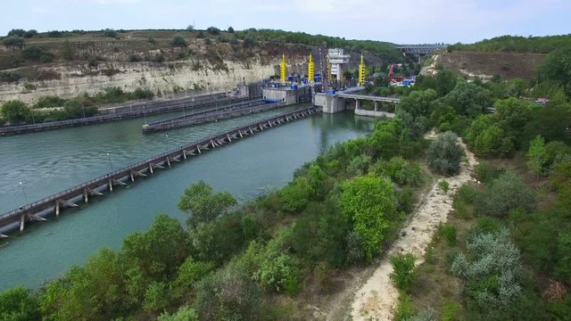 Aerial view of Cernavoda sluice gate, Ecluza Cernavoda