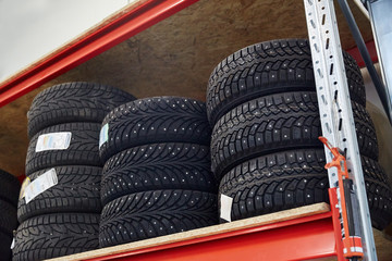 tires at car shop or warehouse