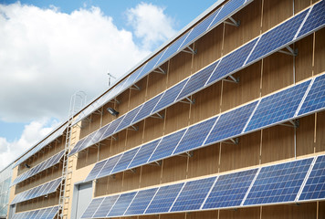 solar battery panels on building facade